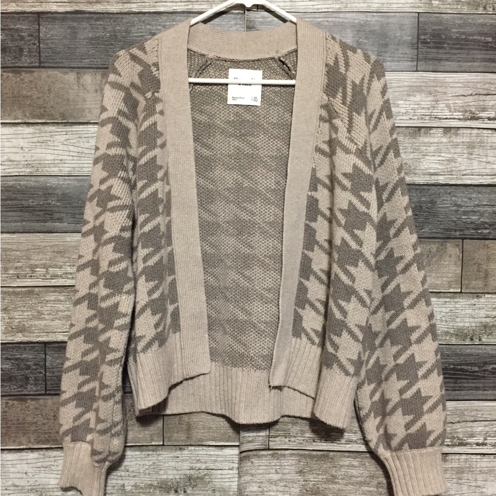 Abercrombie Fitch Houndstooth Plaid Open Front Cardigan Sweater Women’s XS FLAW - Picture 4 of 9